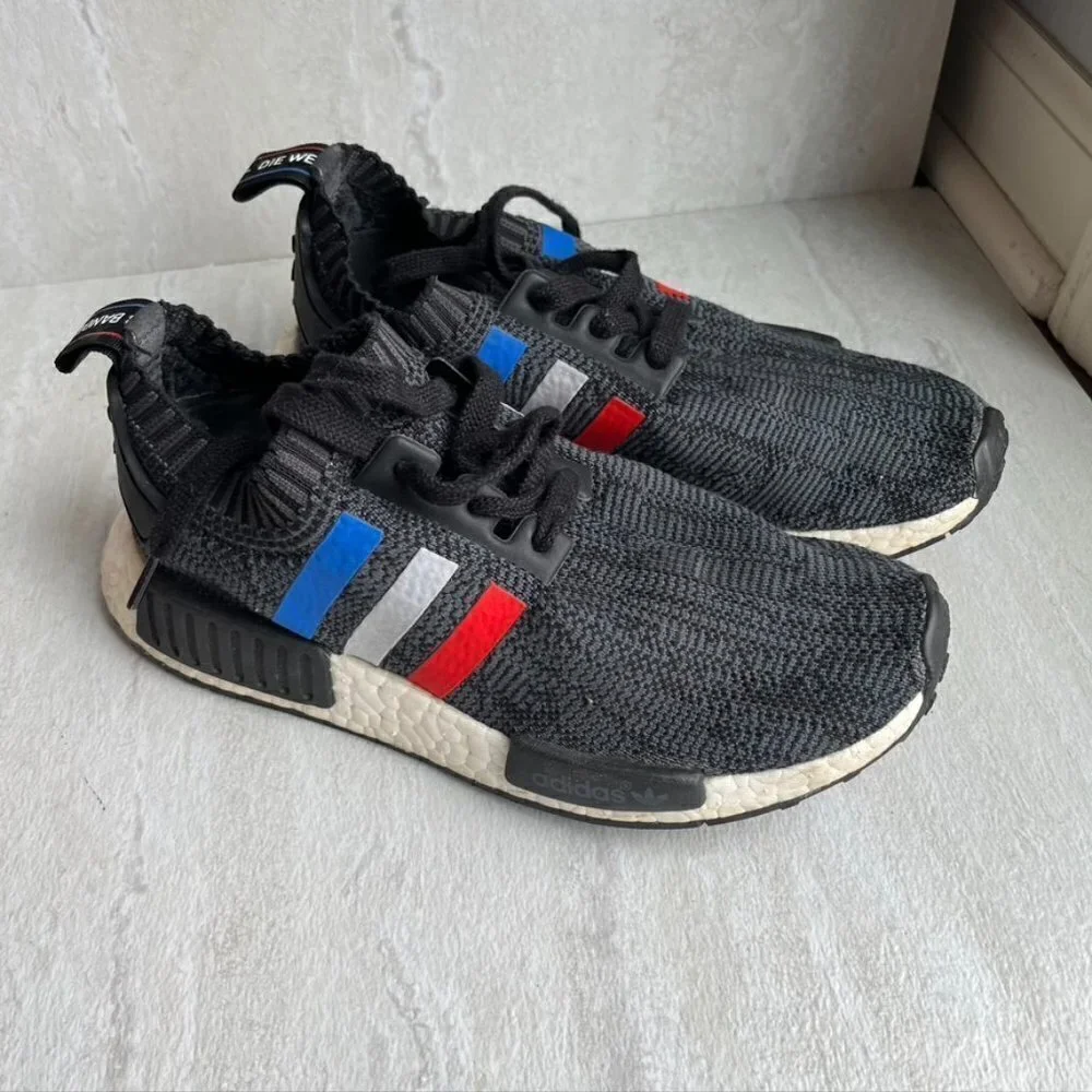 adidas NMD R1 PrimeKnit Tri Color Black Boosts Red White Blue Size 5